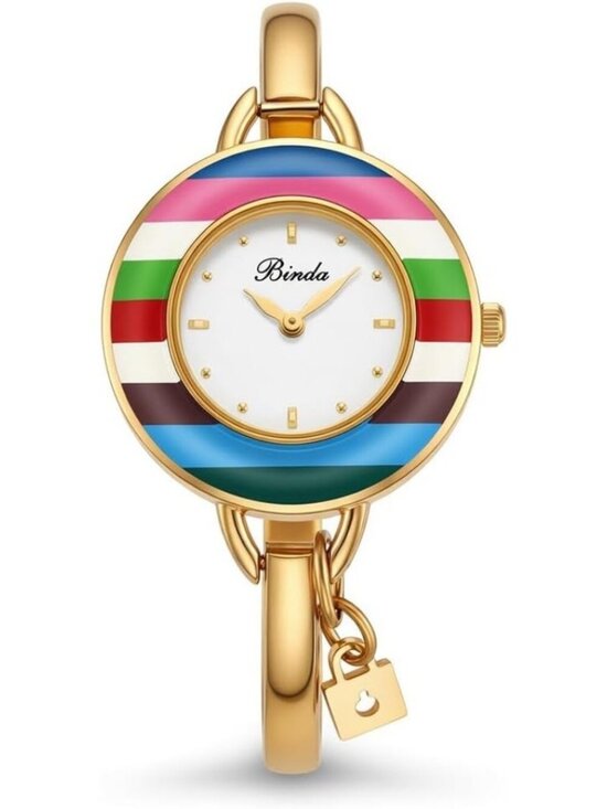Binda Women\'s Gold Rainbow Quartz Stainless Steel Bracelet Elegant Dial Watch main image 8